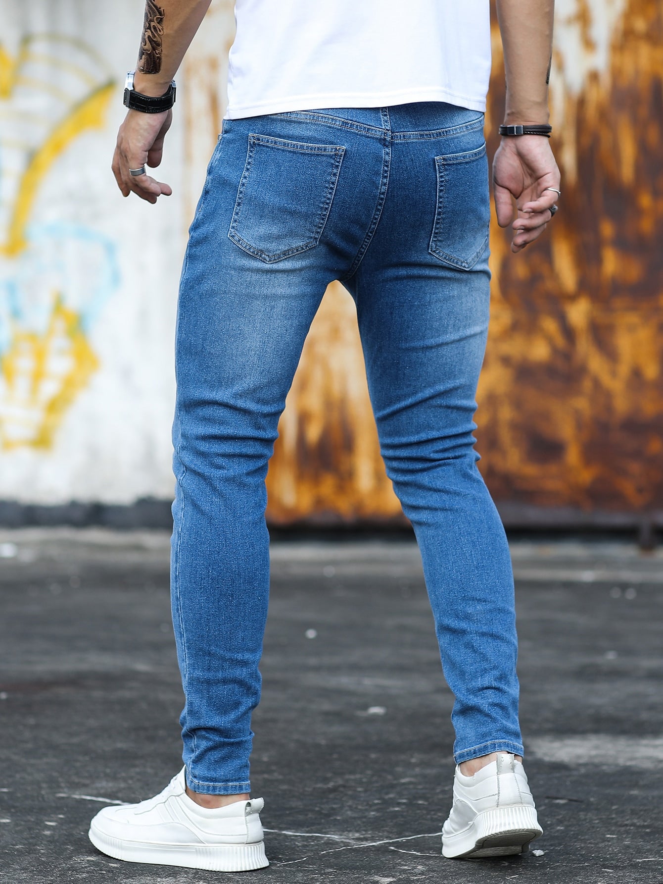 Calça Masculina Casual Jeans Skinny em Algodão