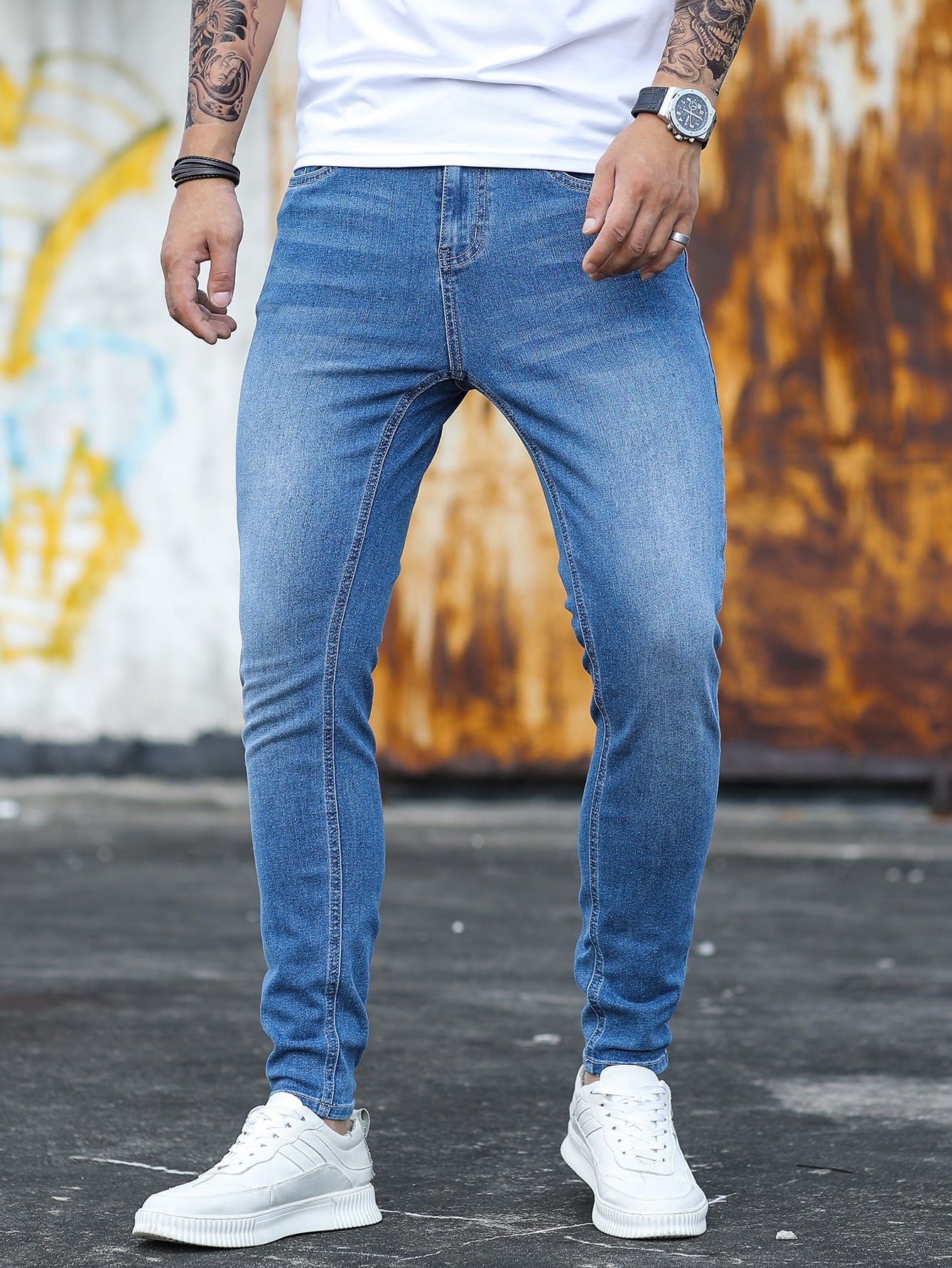 Calça Masculina Casual Jeans Skinny em Algodão