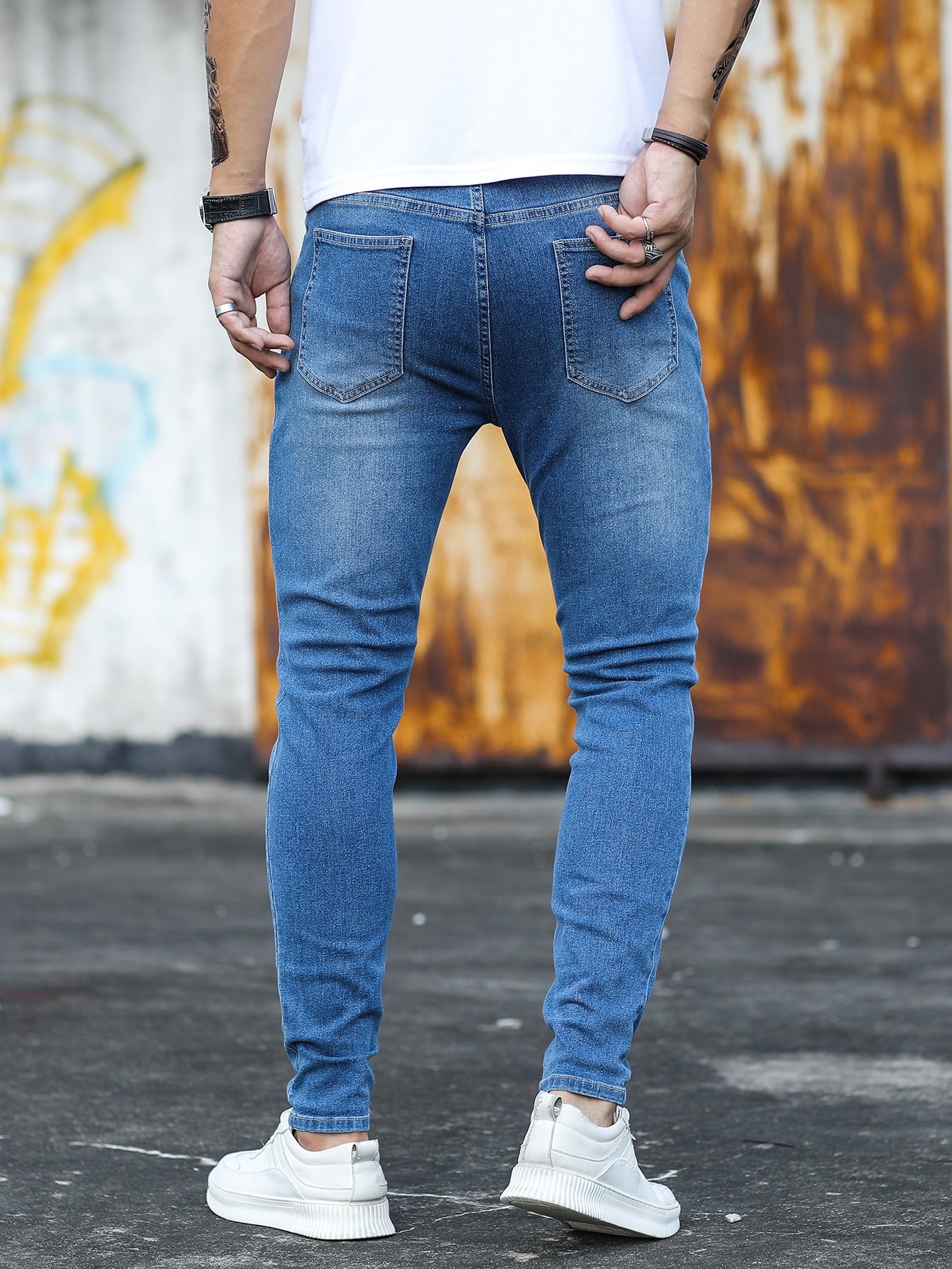 Calça Masculina Casual Jeans Skinny em Algodão