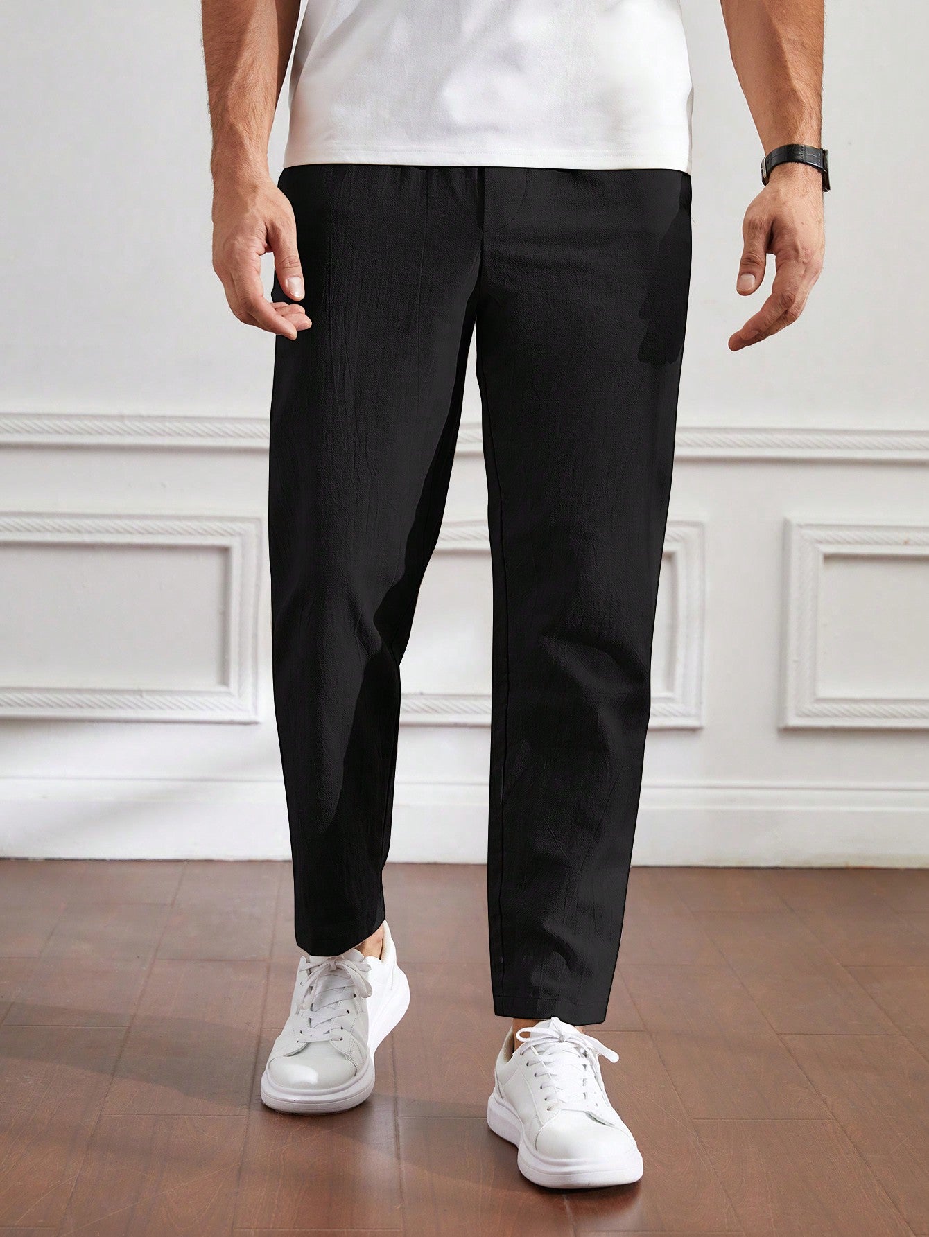 Calça Masculina Casual em Linho de cor Sólida