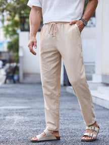 Calça Masculina Casual em Linho de cor Sólida